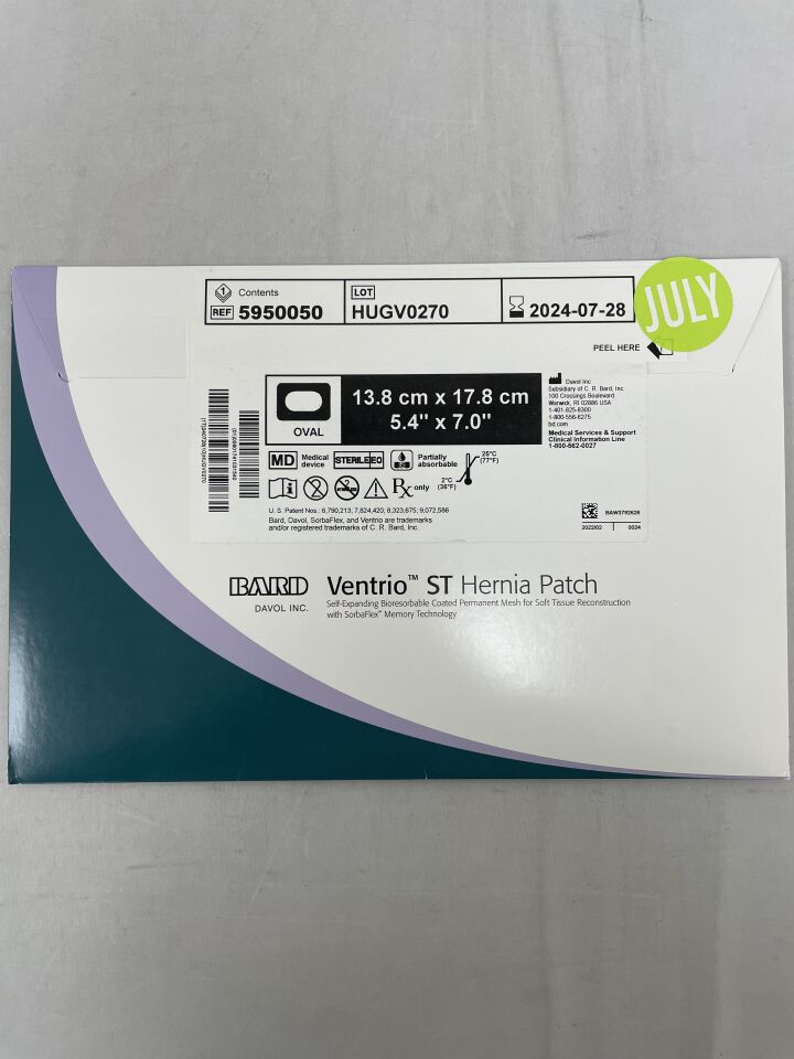 5950050 - BARD - Ventrio ST Hernia Patch 13.8cm x 17.8cm, (BX/1) - ( Expiry Date: 2024-07-28 )