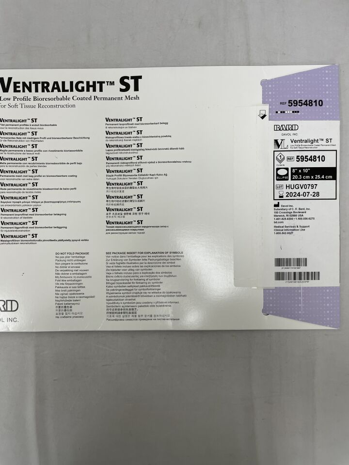 5954810 - BARD - Ventralight ST Medium Weight Monofilament Polypropylene Mesh, 8 x 10 in., (BX/1) - ( Expiry Date: 2024-07-28 )
