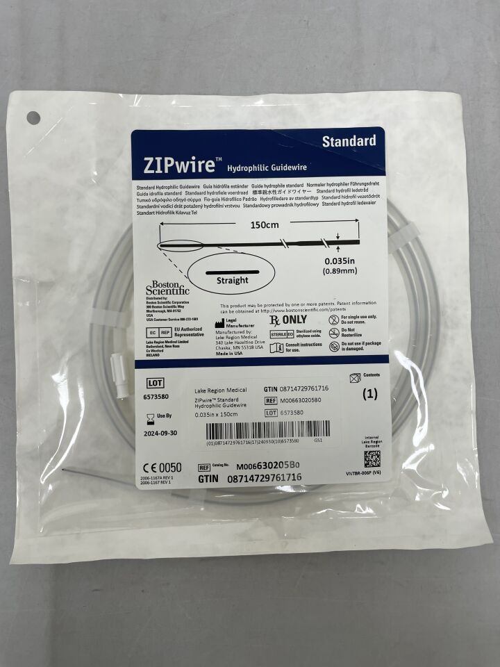 630205B - BOSTON SCIENTIFIC - ZIPwire Hydrophilic Guidewire - Standard, Straight - .035" x 150cm, () - ( Expiry Date: 2024-09-30 )