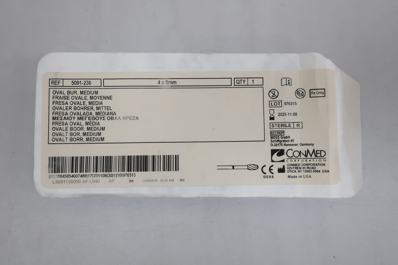 5091-236 - CONMED - Oval Bur, Medium, 4 X 8MM, Orthopaedic bur, (EA) - ( Expiry Date: 2024-09-08 )