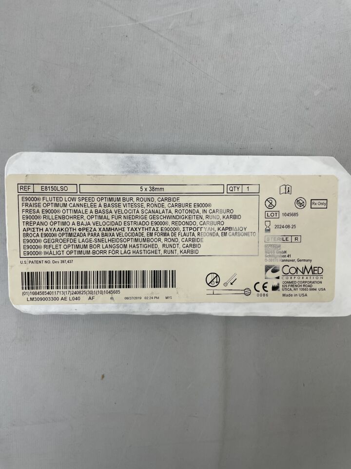 E8150LSO - CONMED - Low Speed Optimum Round Fluted E Burr, Medium, 5 x 38mm, (EA) - ( Expiry Date: 2024-08-25 )