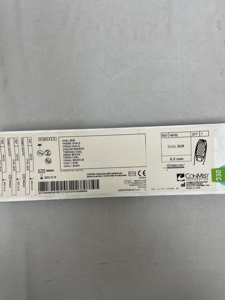 H9102 - CONMED - 6.0mm Oval Bur, () - ( Expiry Date: 2022-12-10 )