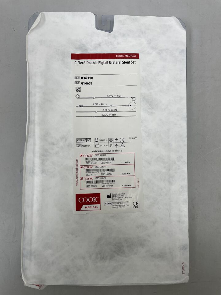 G14637 - COOK - C-Flex Double Pigtail Ureteral Stent Set 3.7F x 10cm, (EA) - ( Expiry Date: 2024-09-10 )
