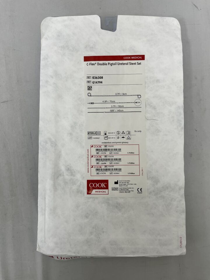 G14794 - COOK - C-Flex Double Pigtail Ureteral Stent Set 3.7F x 8cm, (EA) - ( Expiry Date: 2024-09-13 )