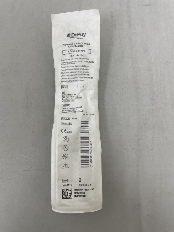 214104 - DEPUY - Threaded Clear Cannula With Obturator, 5.5mm x 55mm, (EA) - ( Expiry Date: 2024-08-31 )