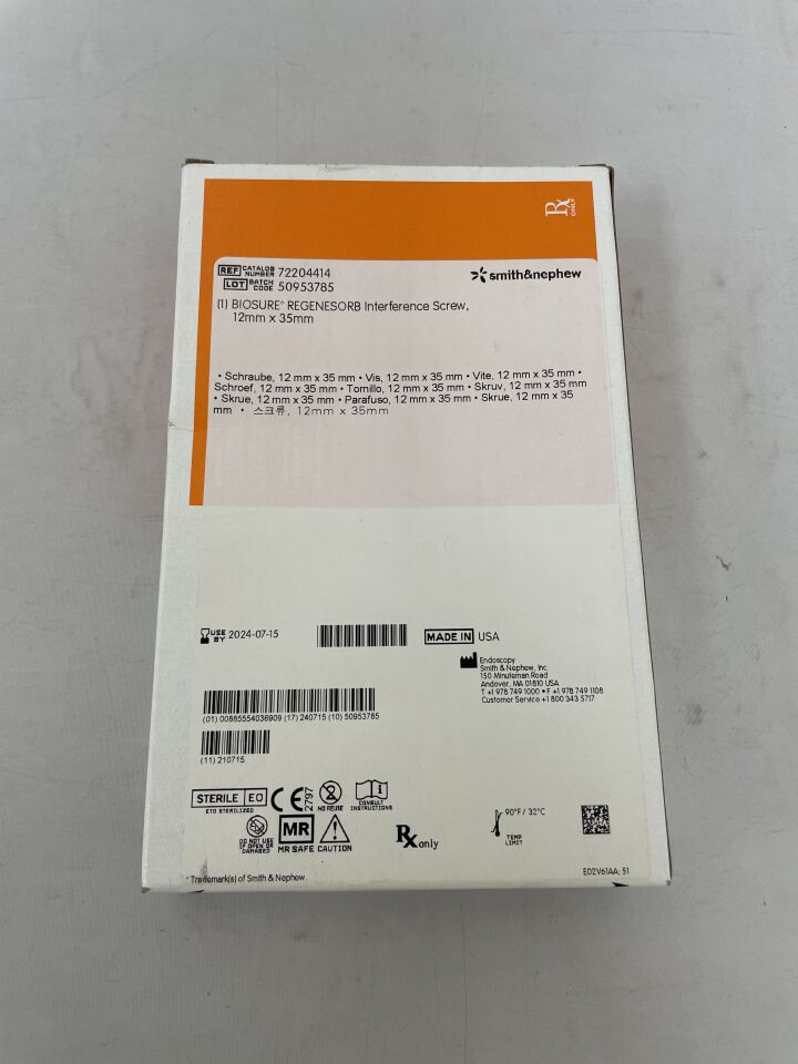 72204414 - SMITH & NEPHEW - Biosure Regenesorb Interference Screw 12mm x 35mm, (BX/1) - ( Expiry Date: 2024-07-15 )