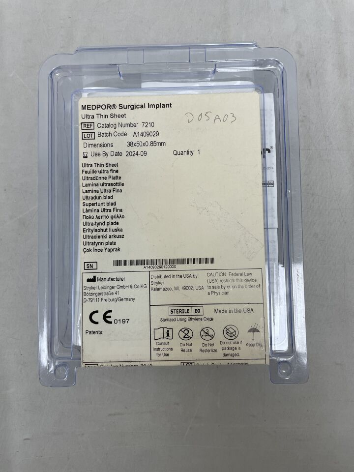 7210 - STRYKER - Medpor Surgical Implant, Ultra Thin Sheet 38mm x 50mm, 0.85mm, (EA) - ( Expiry Date: 2024-09-09 )