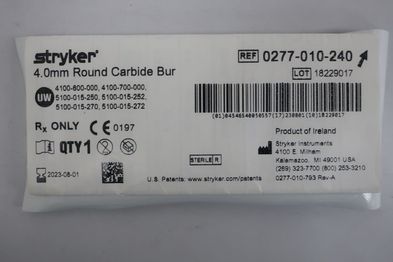 0277-010-240 - STRYKER - 4.0mm Round Carbide Bur, (EA) - ( Expiry Date: 2024-09-01 )
