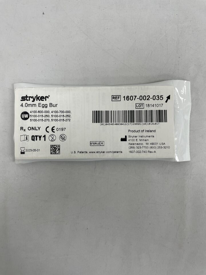 1607-002-035 - STRYKER - Fluted Egg Micro Burr, 4 mm Head Diameter, 44.5 mm Length, (EA) - ( Expiry Date: 2024-09-01 )