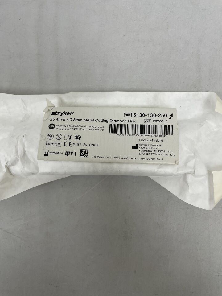 5130-130-250 - STRYKER - Diamond Disc Burr, 25.4 dia. x 0.8 mm Head Length, () - ( Expiry Date: 2023-03-01 )