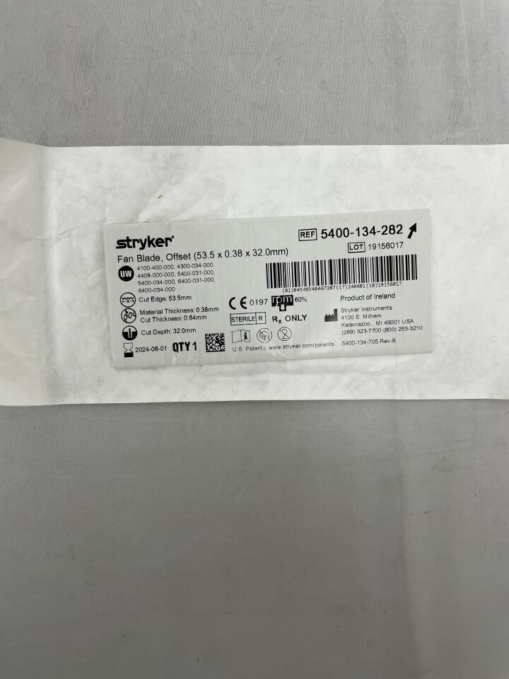5400-134-282 - STRYKER - Fan Blade, Offset 53.5 x 0.38 x 32.0mm, (EA) - ( Expiry Date: 2024-06-01 )