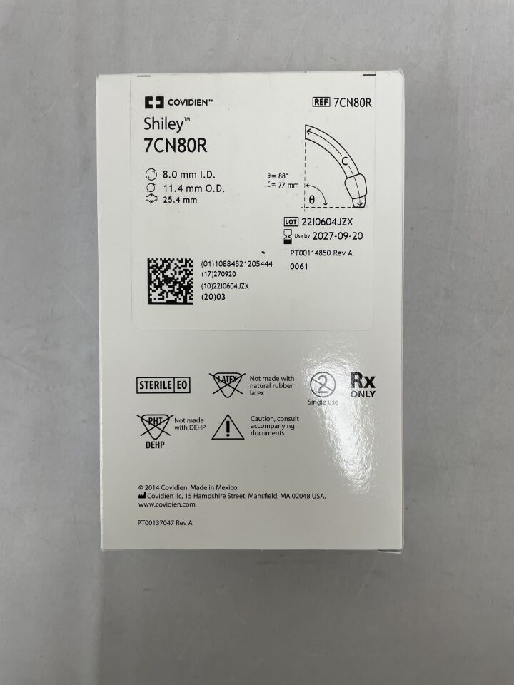 7CN80R - COVIDIEN - Shiley 柔性氣管切開套管,附氣囊,可重複使用,8.0mm(無包裝盒),(BX/1)-(有效期至:2027-09-20)