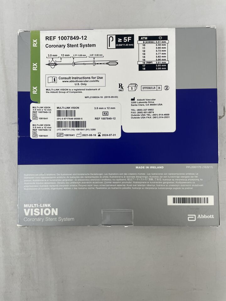 1007849-12 - ABBOTT - Multi-Link Vision Rx Coronary Stent System, Cobalt Chromium: 3.5mm x 12mm, () - ( Expiry Date: 2024-07-31 )