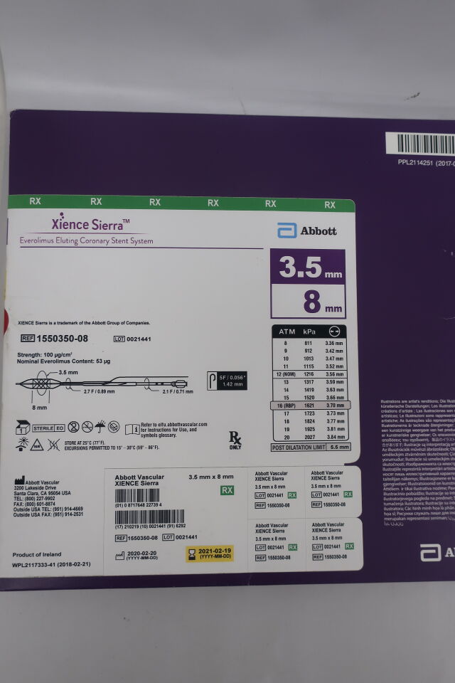1550350-08 - ABBOTT - Xience Sierra RX Drug Eluting Stent (DES) 3.5mm x 8mm, (BX/1) - ( Expiry Date: 2024-05-18 )