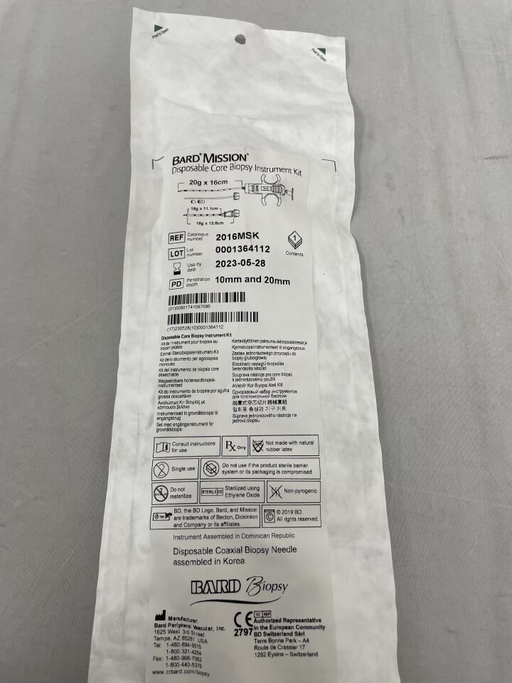 2016MSK - BARD - Mission Core Biopsy Instrument Kit, 20Gx16cm, () - ( Expiry Date: 2023-05-28 )