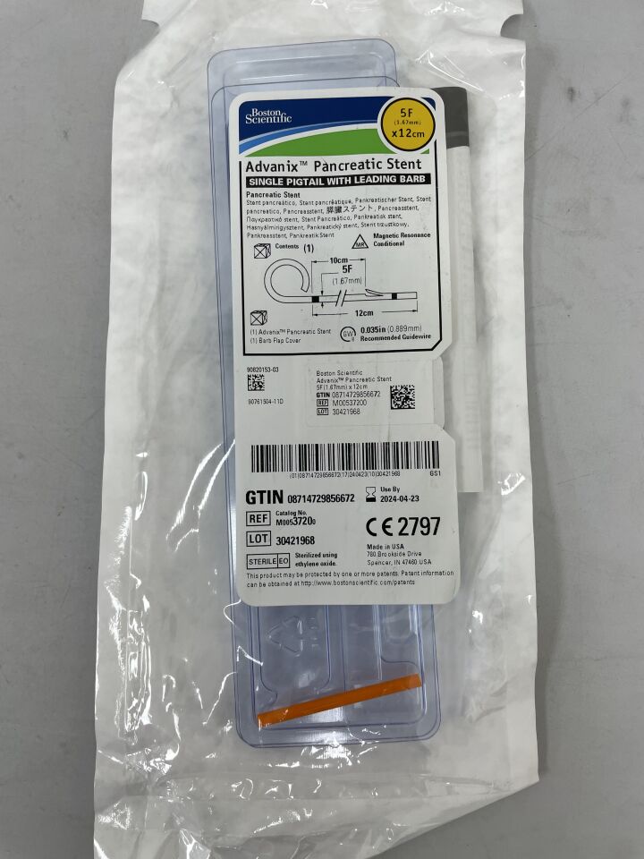 3720 - BOSTON SCIENTIFIC - Advanix Pancreatic Stent - Single Pigtail with Leading Barb - 5Fr x 12cm
, () - ( Expiry Date: 2024-04-23 )