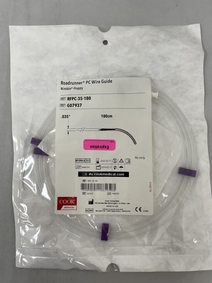 G07937 - COOK - Roadrunner PC Hydrophilic Wire Guide, Nimble Floppy, Flexible, Angled 0.035" x 180cm, (EA) - ( Expiry Date: 2022-02-11 )