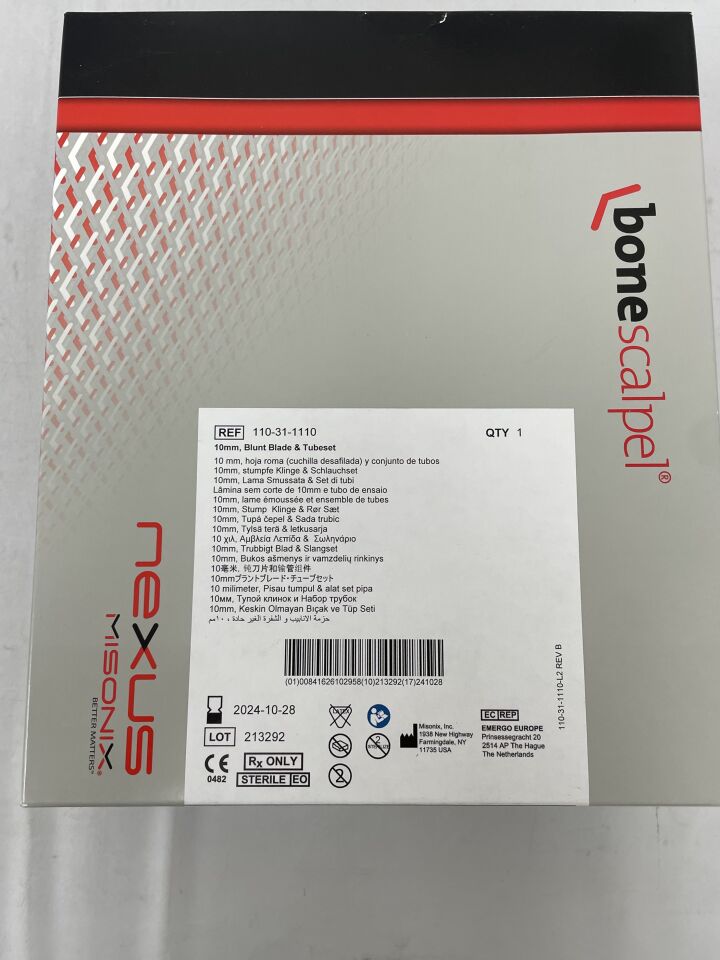 110-31-1110 - MISONIX - Nexus Bone Scalpel 10mm, Uni-lateral Serrated Blade & Tubeset, (BX/1) - ( Expiry Date: 2024-10-28 )