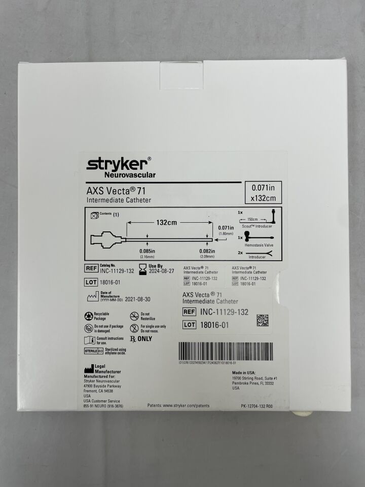 INC-11129-132 - STRYKER - AXS Vecta 71 Aspiration Catheter & Scout Introducer 132cm (No Box), (BX/1) - ( Expiry Date: 2024-08-27 )