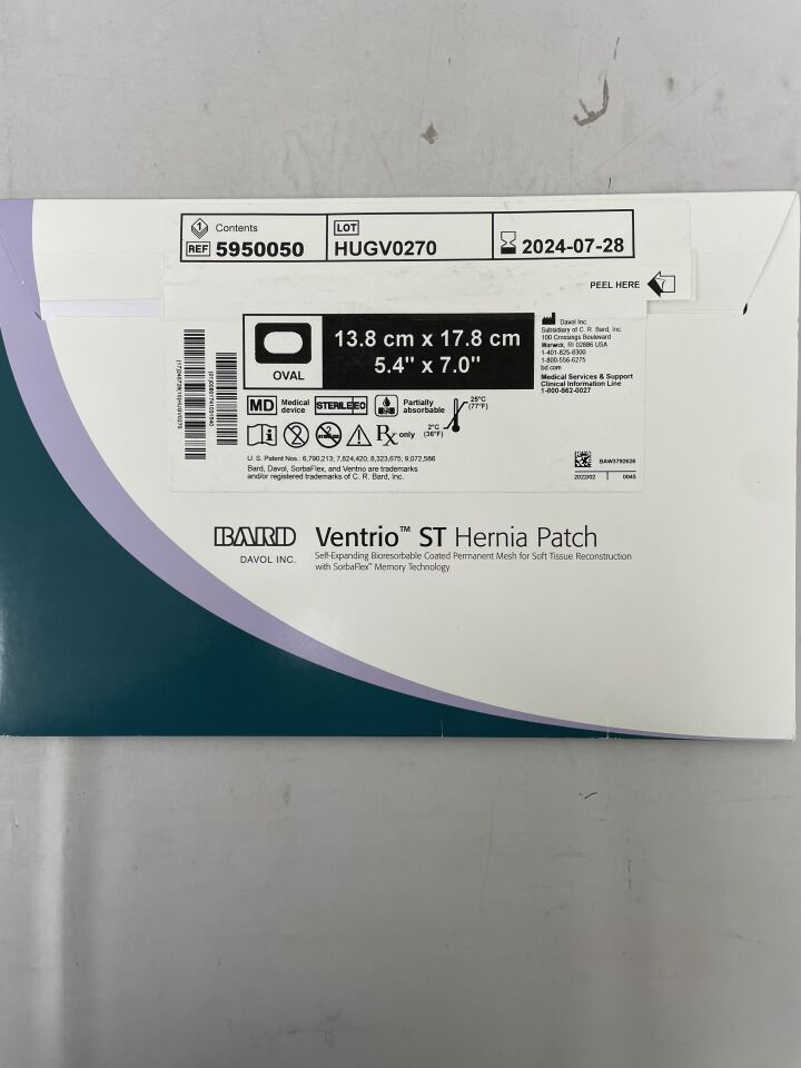 5950050 - BARD - Mesh Ventrio ST Hernia Patch, Large Oval 13.8cm x 17.8cm, (BX/1) - ( Expiry Date: 2024-07-28 )