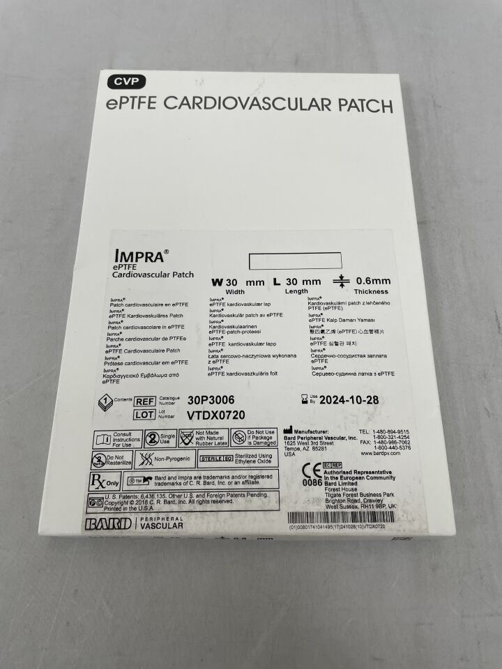 30P3006 - BARD - Impra ePTFE Cardiovascular Patch, 30 x 30mm, (BX/1) - ( Expiry Date: 2024-10-28 )