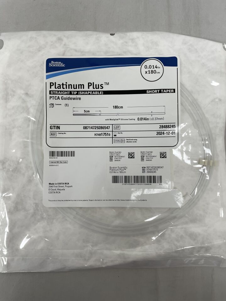 1751 - BOSTON SCIENTIFIC - platinum plus straight tip (shapeable) short taper ptca guidewire 0.014" x 180cm, (EA) - ( Expiry Date: 2024-12-01 )