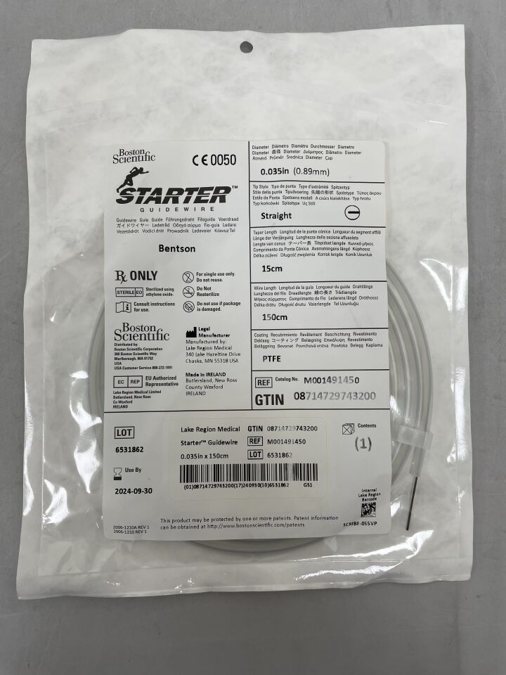 49145 - BOSTON SCIENTIFIC - Starter Guidewire - Bentson Straight - .035" x 150cm, (EA) - ( Expiry Date: 2024-09-30 )