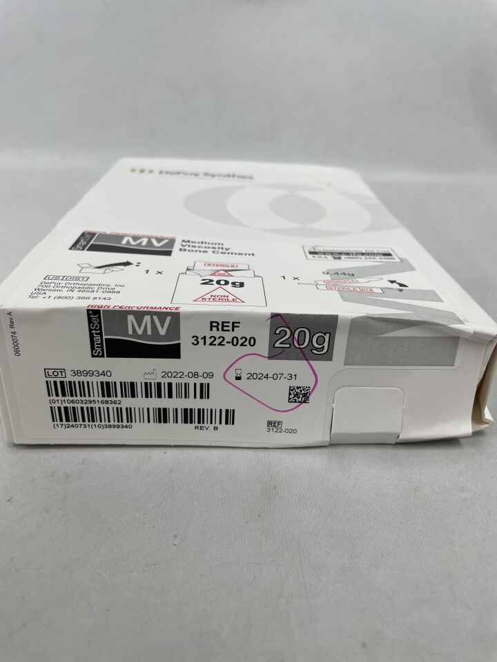 3122-020 - DEPUY - SmartSet Medium Viscosity Bone Cement 20g, (BX/1) - ( Expiry Date: 2024-07-31 )
