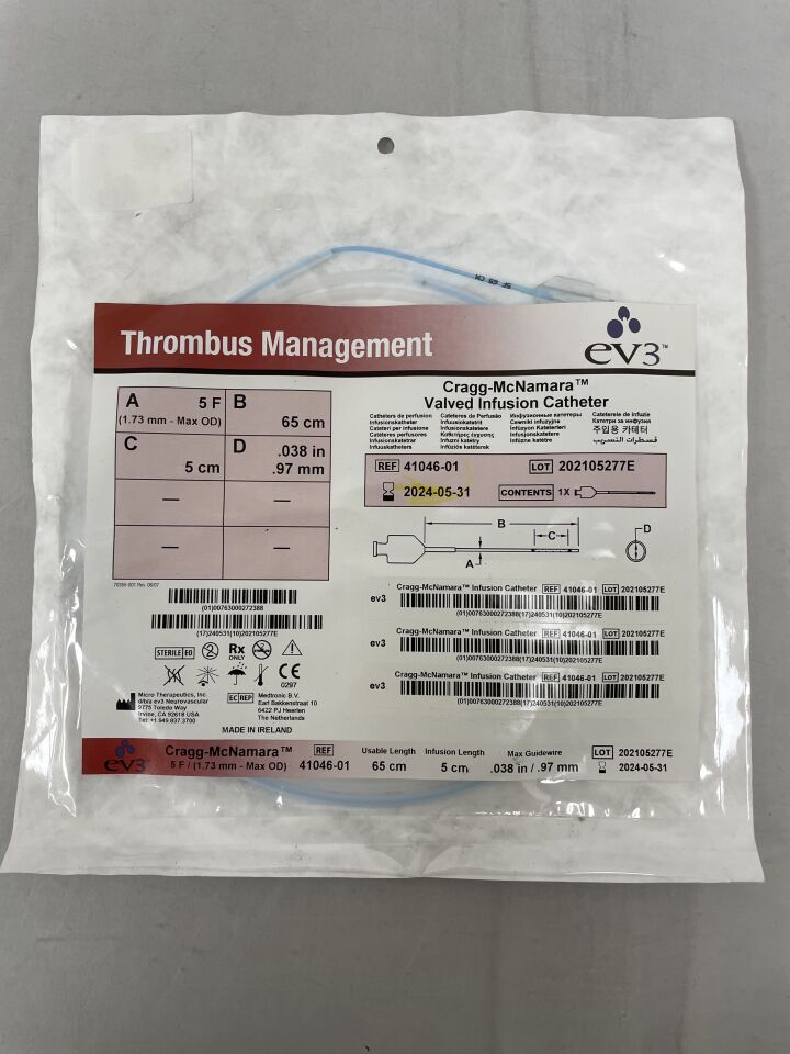 41046-01 - EV3 - Cragg-McNamara Valved Infusion Catheter 5F x 65cm x 5cm, (EA) - ( Expiry Date: 2024-05-31 )