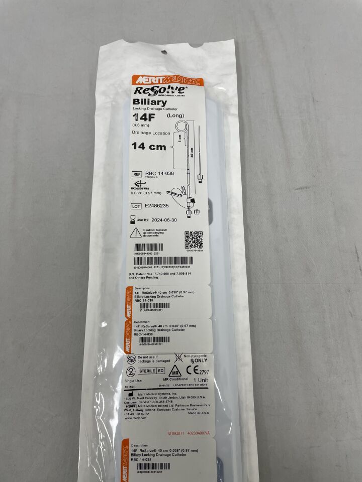 RBC-14-038/C - MERIT MEDICAL - ReSolve Biliary Locking Drainage Catheter, 14F x 14cm, (EA) - ( Expiry Date: 2024-06-30 )