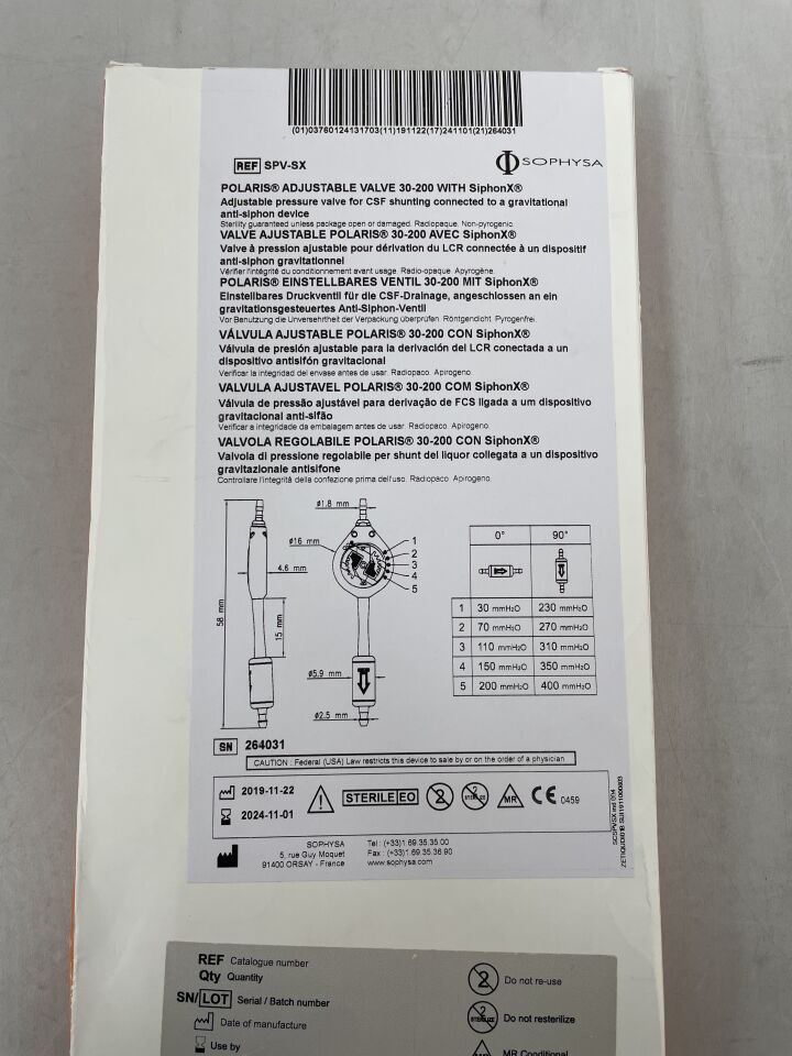 SPV-SX - SOPHYSA - POLARIS Adjustable Valve 30-200 with SiphonX, (BX/1) - ( Expiry Date: 2024-11-01 )