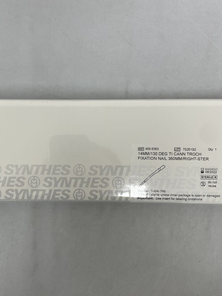 456.636S - SYNTHES - Titanium Alloy Right Cannulated Trochanteric Fixation Nail, 14 x 360mm, (BX/1) - ( Expiry Date: 2022-09-30 )