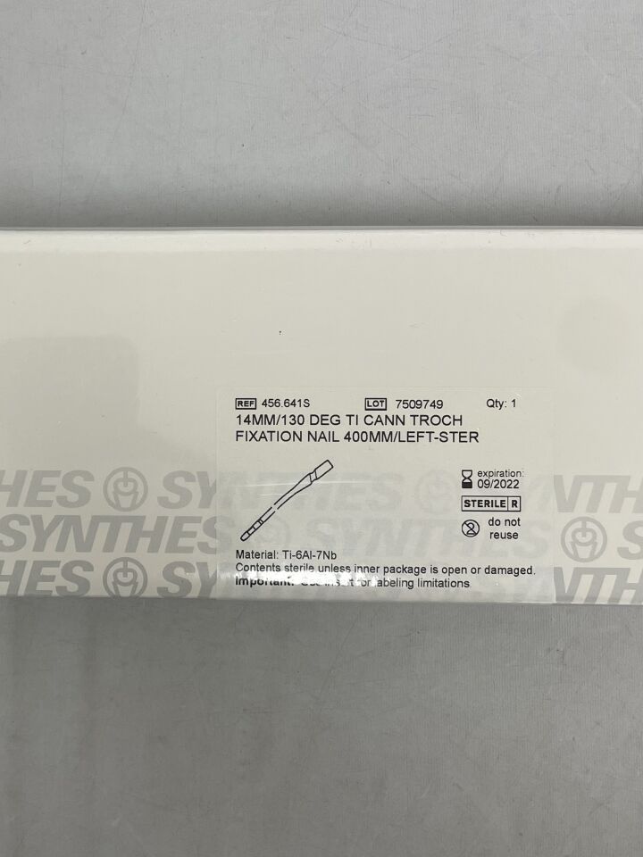 456.641S - SYNTHES - Titanium Alloy Left Cannulated Trochanteric Fixation Nail, 14 x 400mm, (BX/1) - ( Expiry Date: 2022-09-30 )