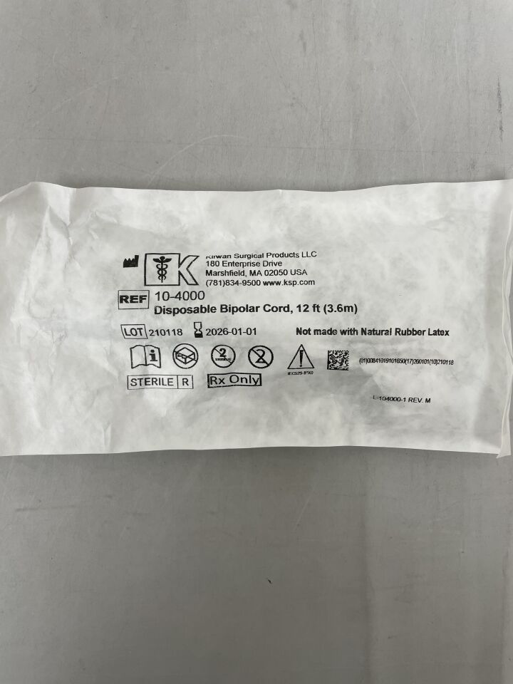10-4000 - KIRWAN SURGICAL - Flying Lead Bipolar Cord/Cable, 12' Clear, Disposable , ( EA ) - ( Expiry Date : 2026-01-01 )