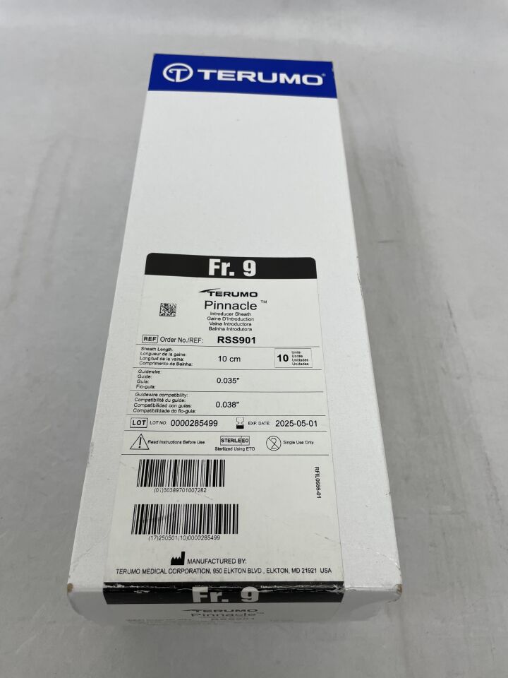 RSS901 - TERUMO - Pinnacle 外周血管導入鞘,帶 0.035 英寸迷你導絲,9F x 10cm,(10 支/盒)-(有效期至:2025-05-01)