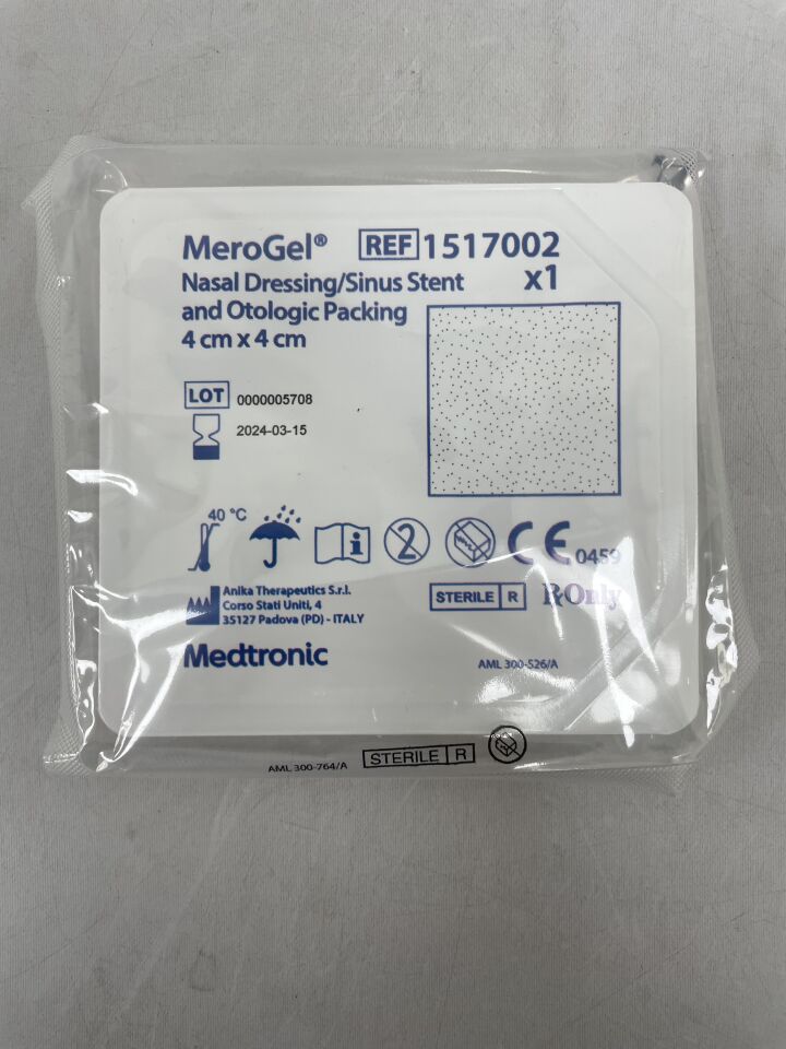 1517002 - MEDTRONIC - Merogel Nasal Dressing/Sinus Stent and Otologic Packing, 4x4cm, (EA) - ( Expiry Date: 2024-03-15 )