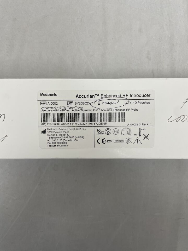 AI0002 - MEDTRONIC - Accurian Enhanced RF Introducer, Tip - 4mm, 100mm, (BX/10) - ( Expiry Date: 2024-02-27 )