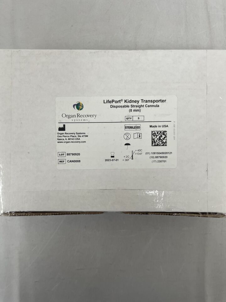 CAN0008 - ORGAN RECOVERY SYSTEMS - LifePort Kidney Transporter, Disposable Straight Cannula, 8mm, (BX/5) - ( Expiry Date: 2023-07-01 )
