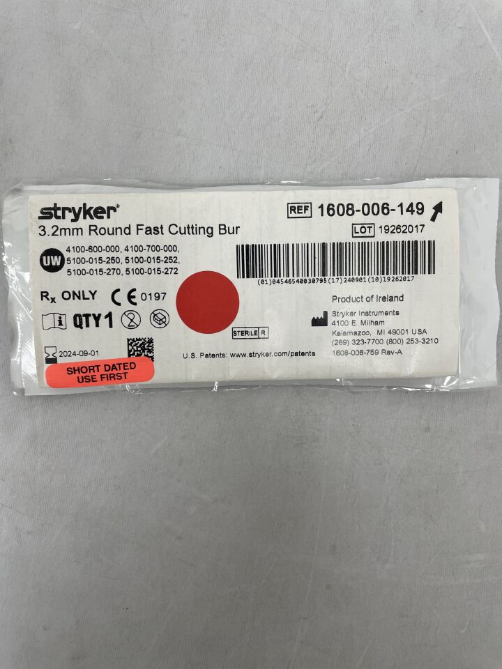 1608-006-149 - STRYKER - Round Stainless Steel Fast Cutting Burr, 3.2 mm Head Diame, (EA) - ( Expiry Date: 2024-09-01 )