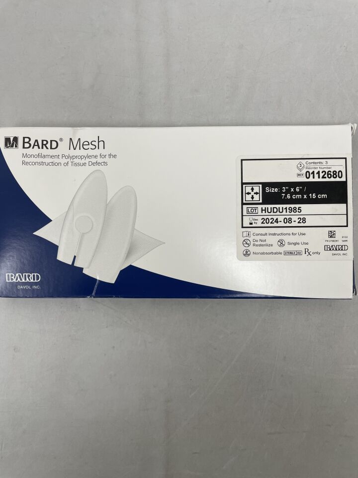 112680 - BARD - Bard Polypropylene Flat Sheet Mesh 3" x 6", (BX/3) - ( Expiry Date: 2024-08-28 )