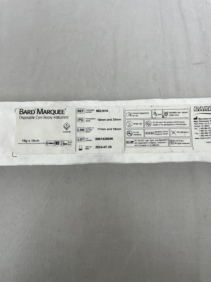 MQ1816 - BARD - Marquee Disposable Core Biopsy 18G x 16cm, (EA) - ( Expiry Date: 2024-07-28 )