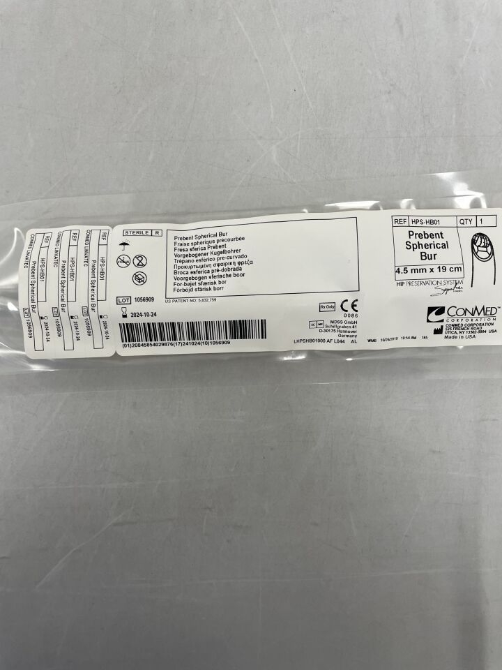 HPS-HB01 - CONMED - Prebent Spherical Bur, 4.5mm x 19cm, (EA) - ( Expiry Date: 2024-10-24 )