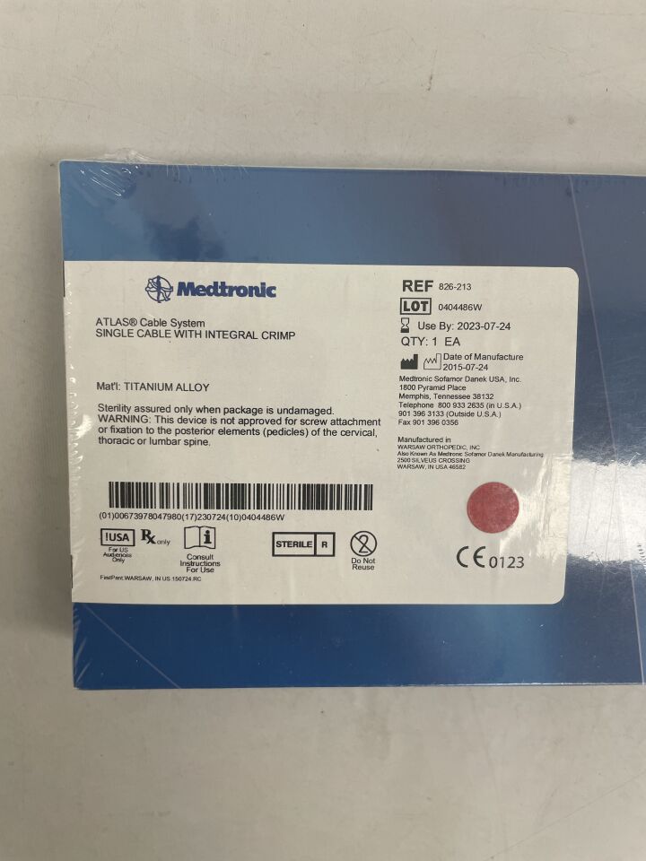 826-213 - MEDTRONIC - ATLAS Cable System, Single cable with Integral crimp, (BX/1) - ( Expiry Date: 2024-06-29 )