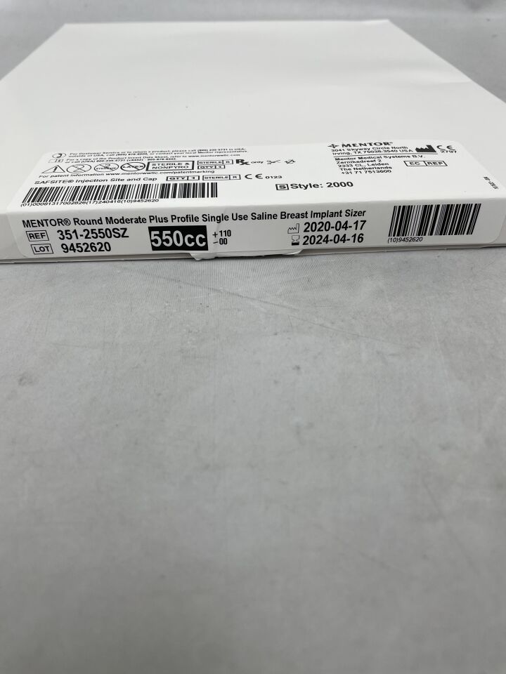 351-2550SZ - MENTOR - Round Moderate Plus Profile, Saline Breast Implant Sizer, 550cc, (BX/1) - ( Expiry Date: 2024-04-16 )