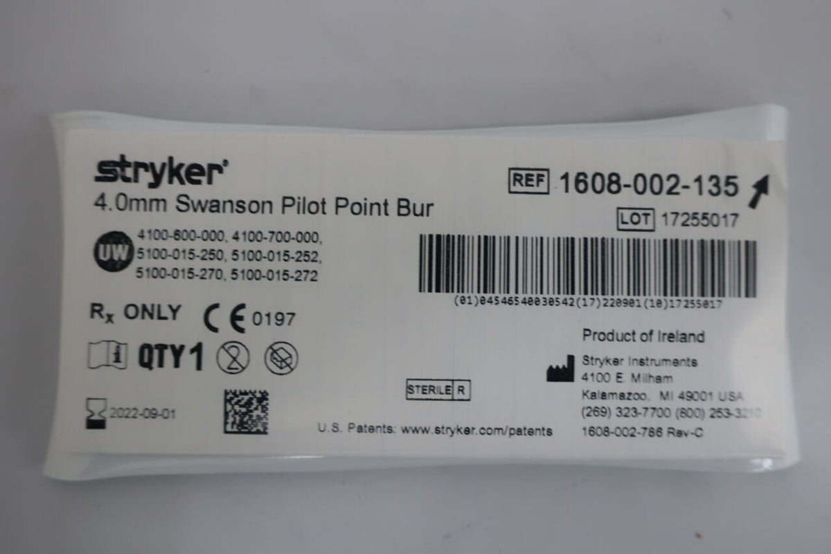 1608-002-135 - STRYKER - Stainless Steel Swanson Pilot Point Fluted Micro Burr, 4 d, (EA)