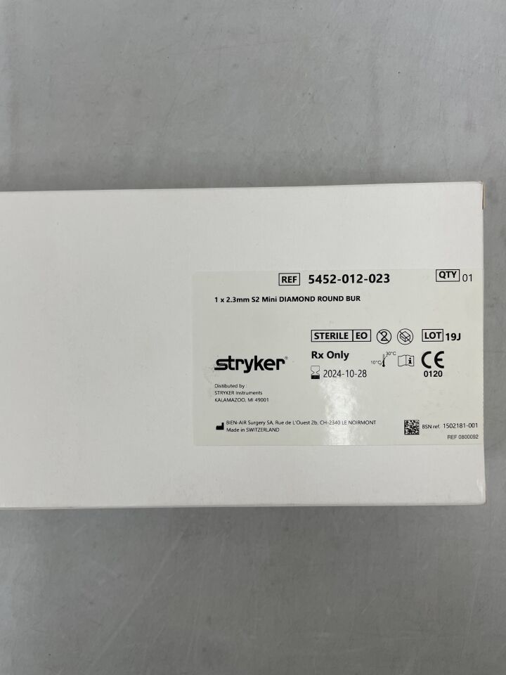 5452-012-023 - STRYKER - S2 Mini Diamond Round Bur 1mm x 2.3mm, (BX/1) - ( Expiry Date: 2024-10-28 )