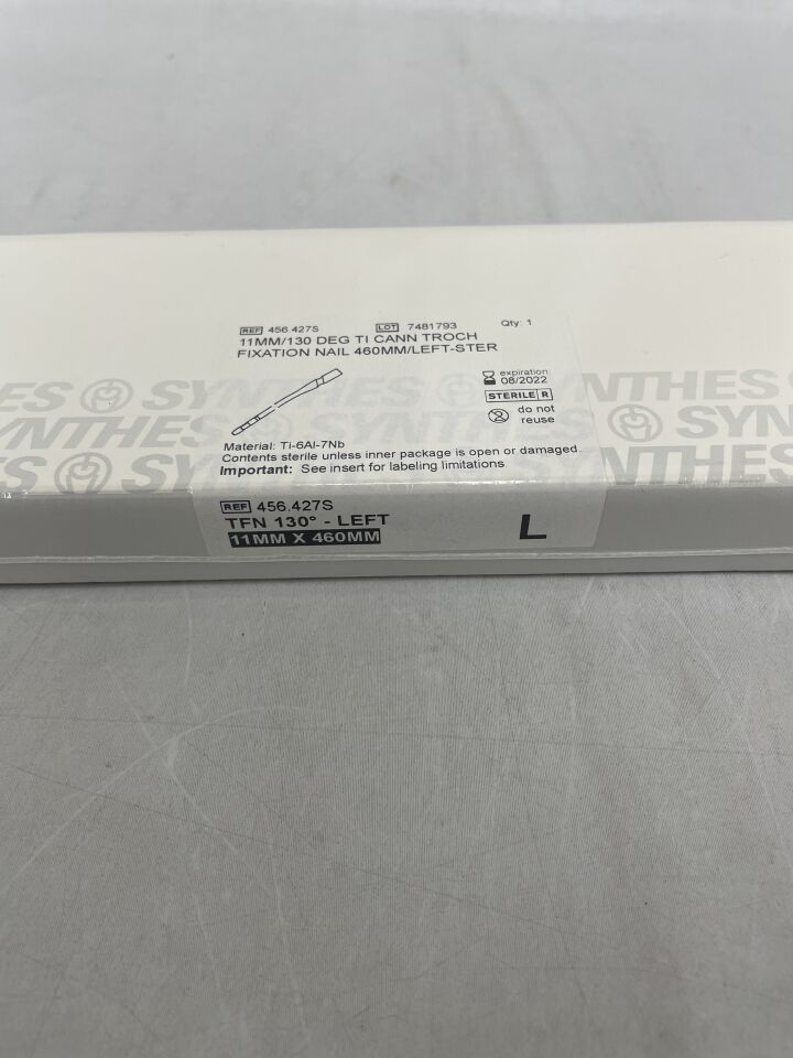 456.427S - SYNTHES - Titanium Alloy Left Cannulated Trochanteric Fixation Nail, 11 x 460mm, (BX/1) - ( Expiry Date: 2022-08-31 )