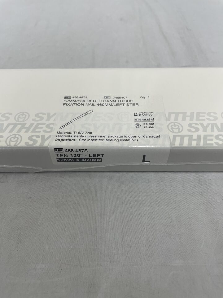 456.487S - SYNTHES - Titanium Alloy Left Cannulated Trochanteric Fixation Nail, 12 x 460mm , (BX/1) - ( Expiry Date: 2022-07-31 )
