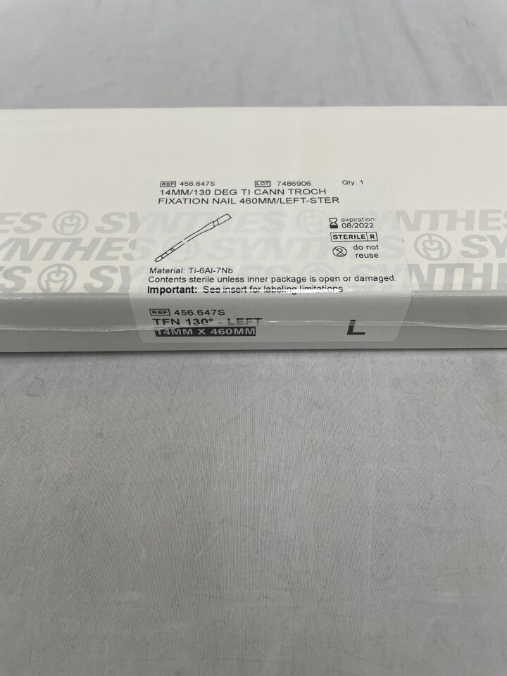456.647S - SYNTHES - Titanium Alloy Left Cannulated Trochanteric Fixation Nail, 14 x 460mm , (BX/1) - ( Expiry Date: 2022-08-31 )