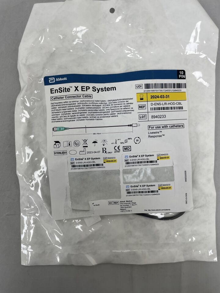 D-ENS-L/R-HOD-CBL - ABBOTT - EnSite X EP System Catheter Connector Cable - For Livewire, Response Catheters - 10 PIN - 365cm, (EA) - ( Expiry Date: 2024-03-31 )